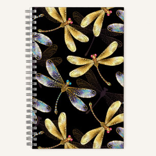 Carnet Motif sans couture avec libellules d'or
