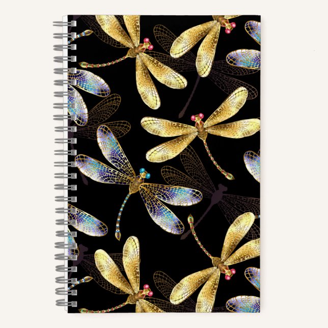 Carnet Motif sans couture avec libellules d'or (Recto)