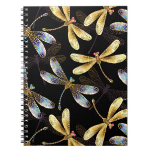 Carnet Motif sans couture avec libellules d'or