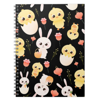Carnet Motif sans couture de poussins et de lapins de Pâq