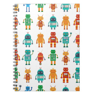 Carnet Motif sans couture de robots rétro colorés dans un