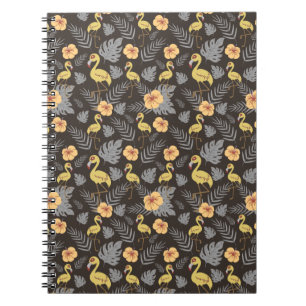 Carnet motif sans couture Flamant rose avec fleurs et feu