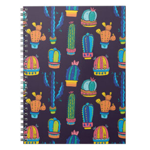 Carnet motif sans couture florale avec de mignons cactus 