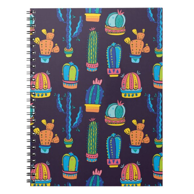 Carnet motif sans couture florale avec de mignons cactus  (Devant)