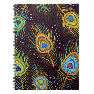 Carnet Motif sans couture "Plumes de paon"