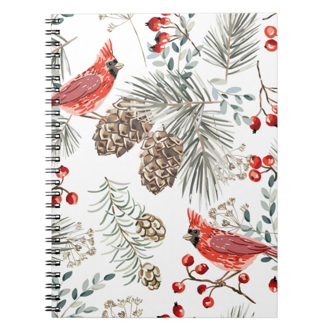 Carnet Motif sans soudure de Noël, oiseaux cardinaux, rou (Devant)