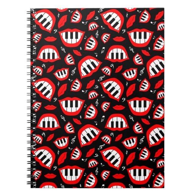 Carnet Motif sourire piano sur arrière - plan noir (Devant)