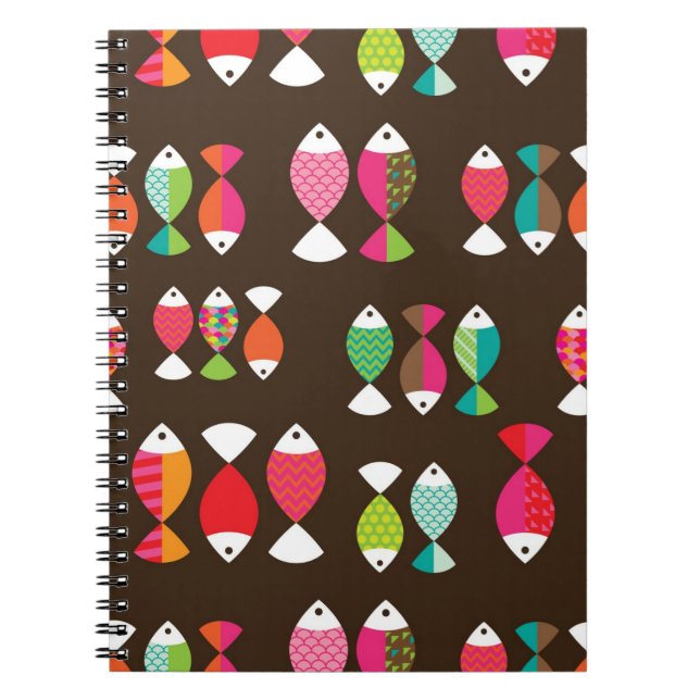 Carnet Motif sous-marin 2 de rétros poissons abstraits (Devant)