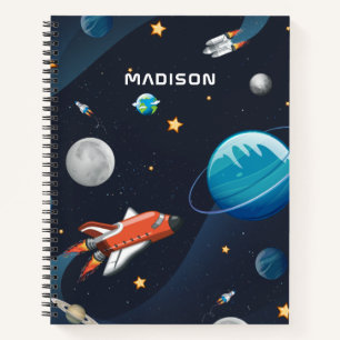 Carnet Motif spatial Galaxy Rocket Stars Navette