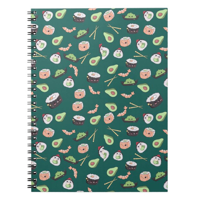 Carnet Motif Sushi vert mignon (Devant)
