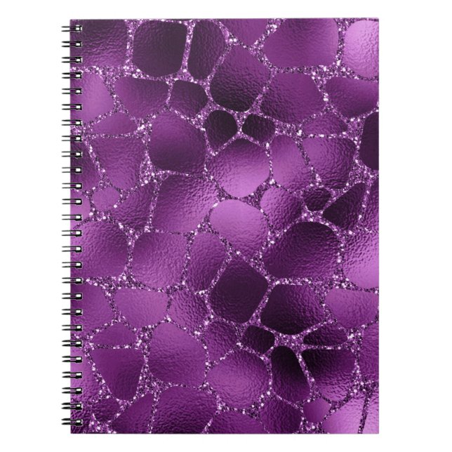 Carnet Motif Taches de Girafe Paillettes Glam Ombré Viole (Devant)