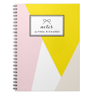 Carnet Motif Triangles moderne Personnalisé blanc et ja