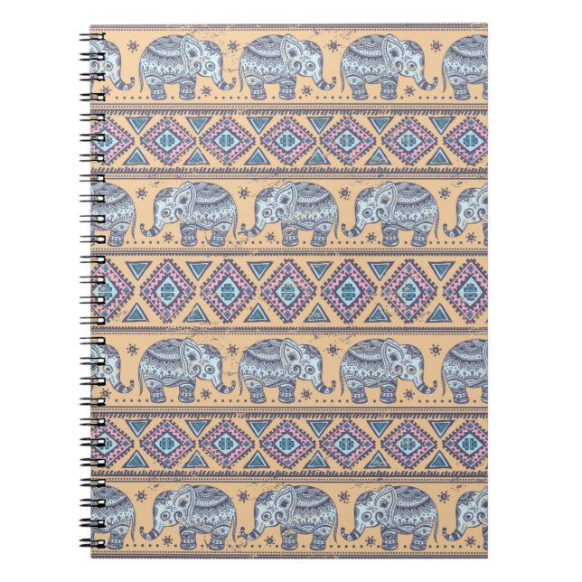 Carnet Motif tribal d'éléphant ethnique bleu (Devant)