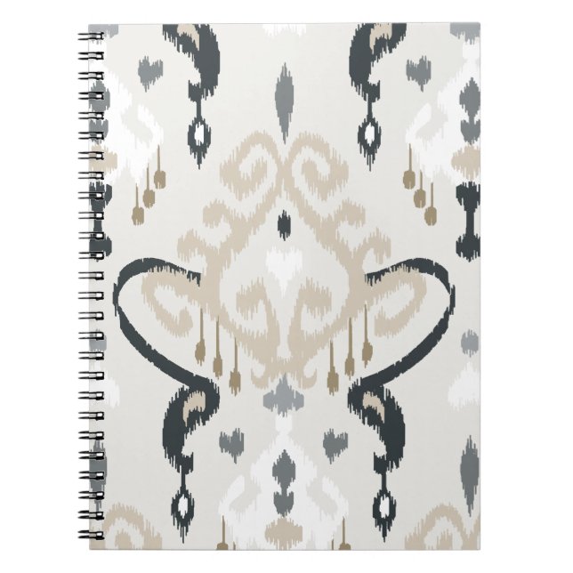 Carnet Motif tribal d'ikat blanc noir beige moderne chic (Devant)