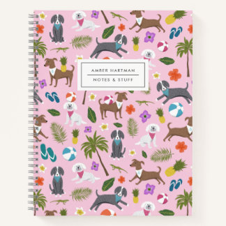 Carnet Motif Tropical de Chiots Mignons | Rose