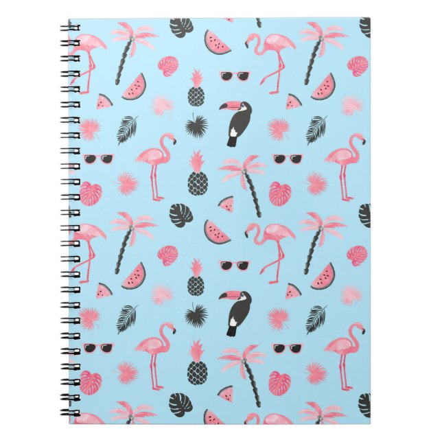 Carnet Motif tropical d'été rose et bleu (Devant)