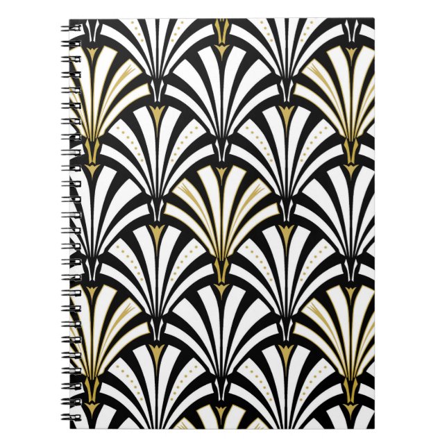Carnet Motif ventilateur Art déco - noir et blanc (Devant)
