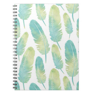 Carnet Motif vert et bleu d'aquarelle de plume de Boho