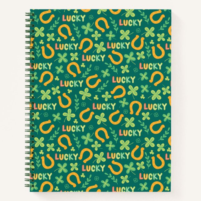 Carnet Motif vert irlandais LUCKY (Devant)