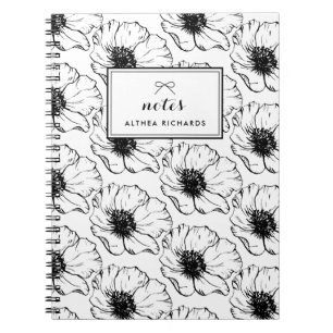 Carnet Motif vintage d'anémones noir et blanc