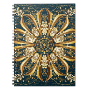 Carnet motif vintage doré, design oriental classique.