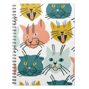 Carnet Motif Vintage Drôle de Visages de Chats.