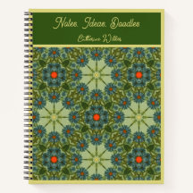 motif vintage en vert avec fleurs bleues