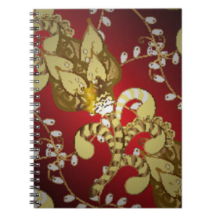 Carnet motif vintage ornemental sur un rouge, jaune et b
