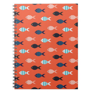 Carnet motif vintage sans soudure. Plage de poisson en ou