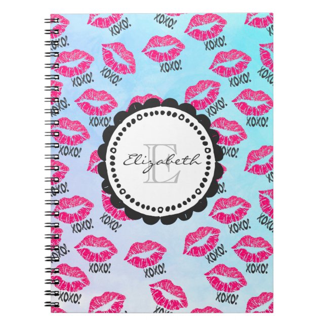 Carnet Motif XOXO avec Monogramme de lèvres Kissy Rose él (Devant)