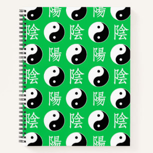Carnet Motif Yinyang chinois sur fond vert