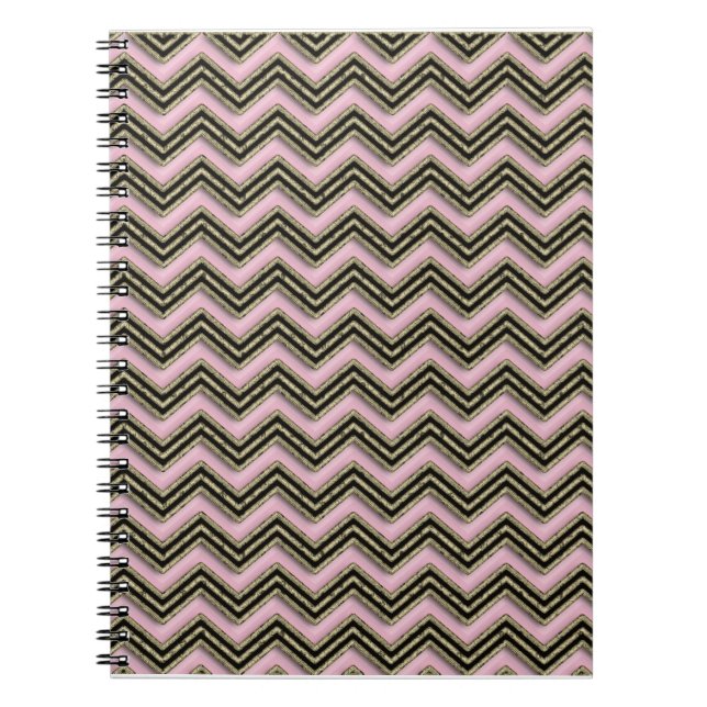 Carnet Motif Zigzag noir et rose (Devant)