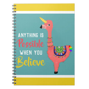 Carnet Motivational Unicorn Flamant rose llama Croire Cit