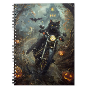 Carnet Moto à équitation Chat Noir Halloween effrayant