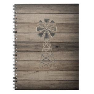 Carnet Moulin à vent rustique en bois patiné de campagne