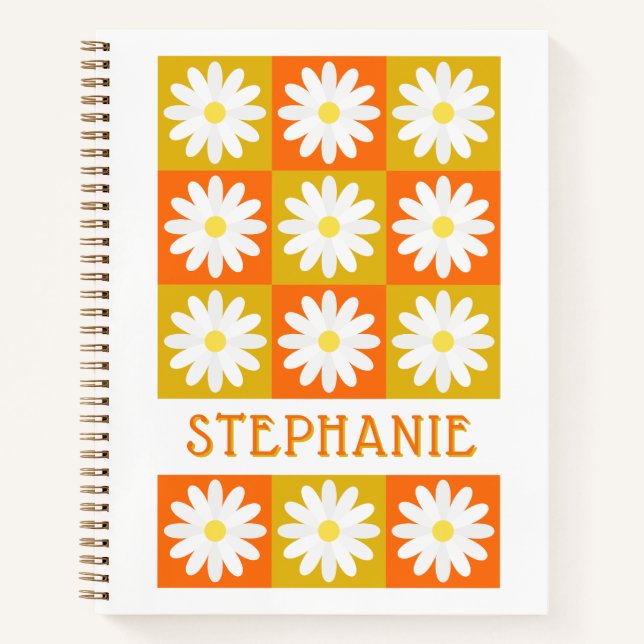 Carnet Moustard Jaune Orange Daisy Retro Checkerboard (Devant)