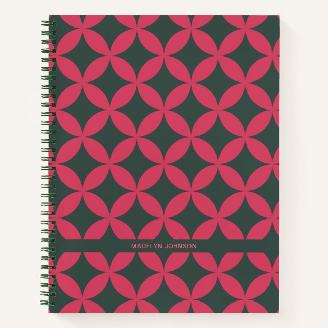 Carnet Moyen Siècle Mod Géométrique Rétro Moderne Rose &  (Devant)