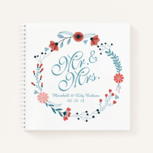 Carnet Mr & Mrs Cute Floral Wreath Mariage Guestbook