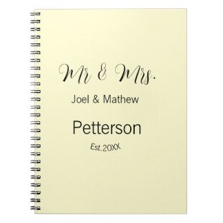 Carnet mr & mrs nom année de mariage couple simple jaune