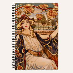 Carnet Muse du Chrysanthème Doré – Art Nouveau Floral 