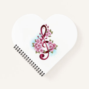 Carnet Musical treble clef notes with sakura flowers