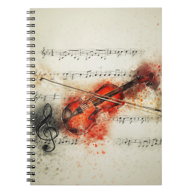 Carnet Musique de feuille d'aquarelle et violon (Devant)