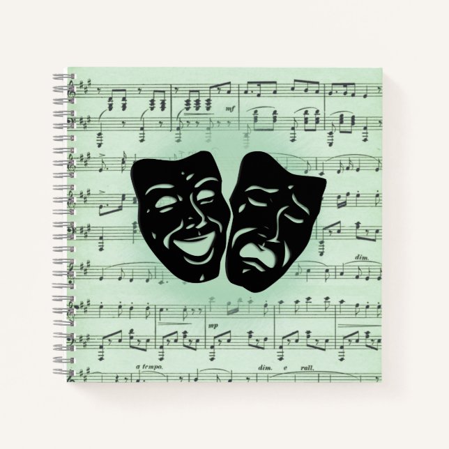 Carnet Musique verte et masques grecs de théâtre (Devant)