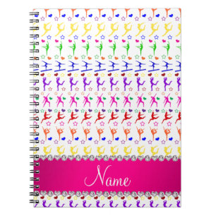 Carnet Name white pink rainbow gymnastics hearts stars