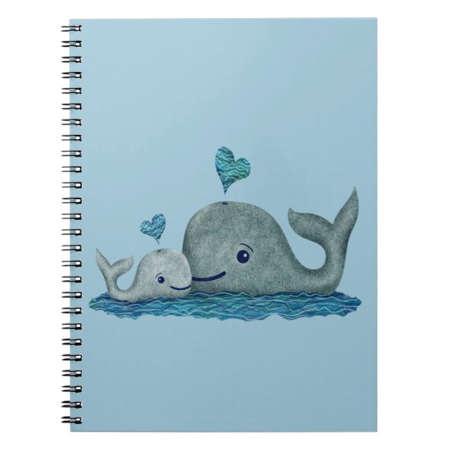 Carnet Natation de maman et de bébé de baleine en mer (Devant)