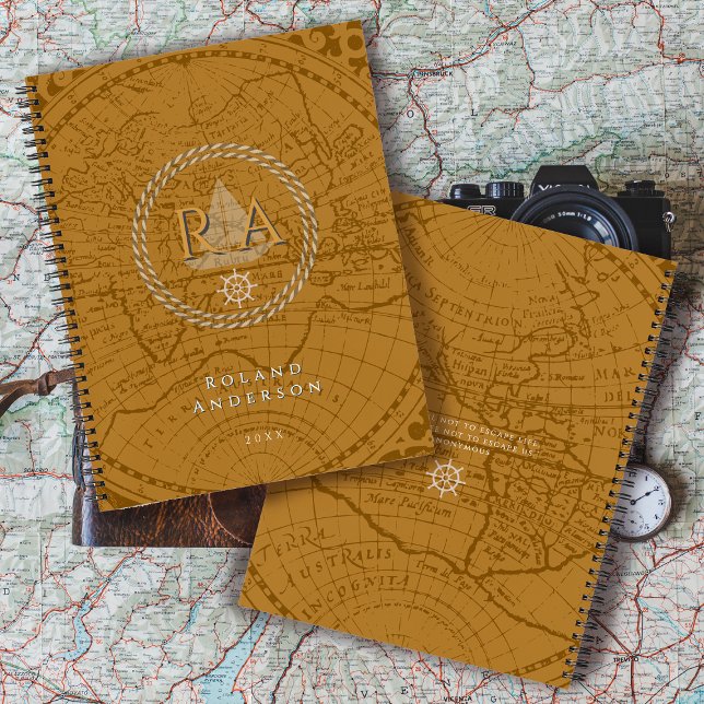 Carnet Nautical Rope Monogram Map Brown (Nautical Map Monogram Traveller Brown Notebook.)