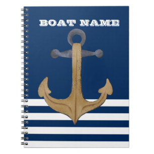 Carnet Nautique, Ancre Vintage Rayé Bleu Marine