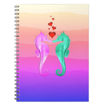 Nautique aqua/rose/hippocampes embrasser le coeur 