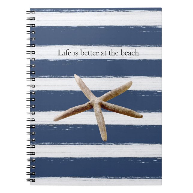 Carnet Navy Blue and White Stripes Starfish (Devant)
