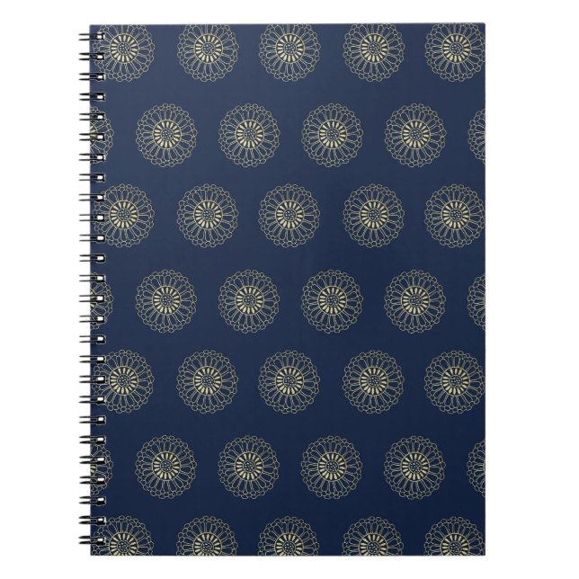 Carnet Navy | Golden Zinnia Flower Medallions (Devant)